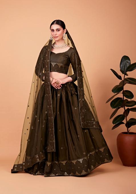 Mahendi Embroidery Work Silk Lehenga Set