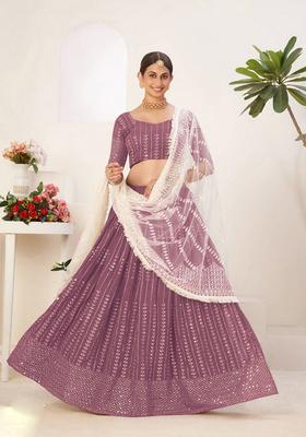 Lavender Embroidery Work Georgette Lehenga Set
