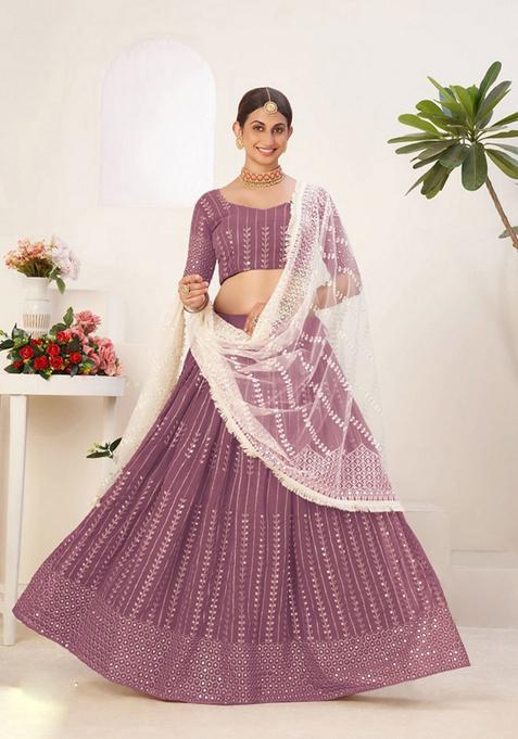 Lavender Embroidery Work Georgette Lehenga Set