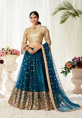 Morepeach Embroidery Work Net Lehenga Set