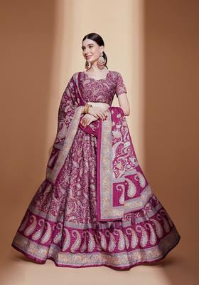 Purple Digital Printed Chinon Lehenga Set