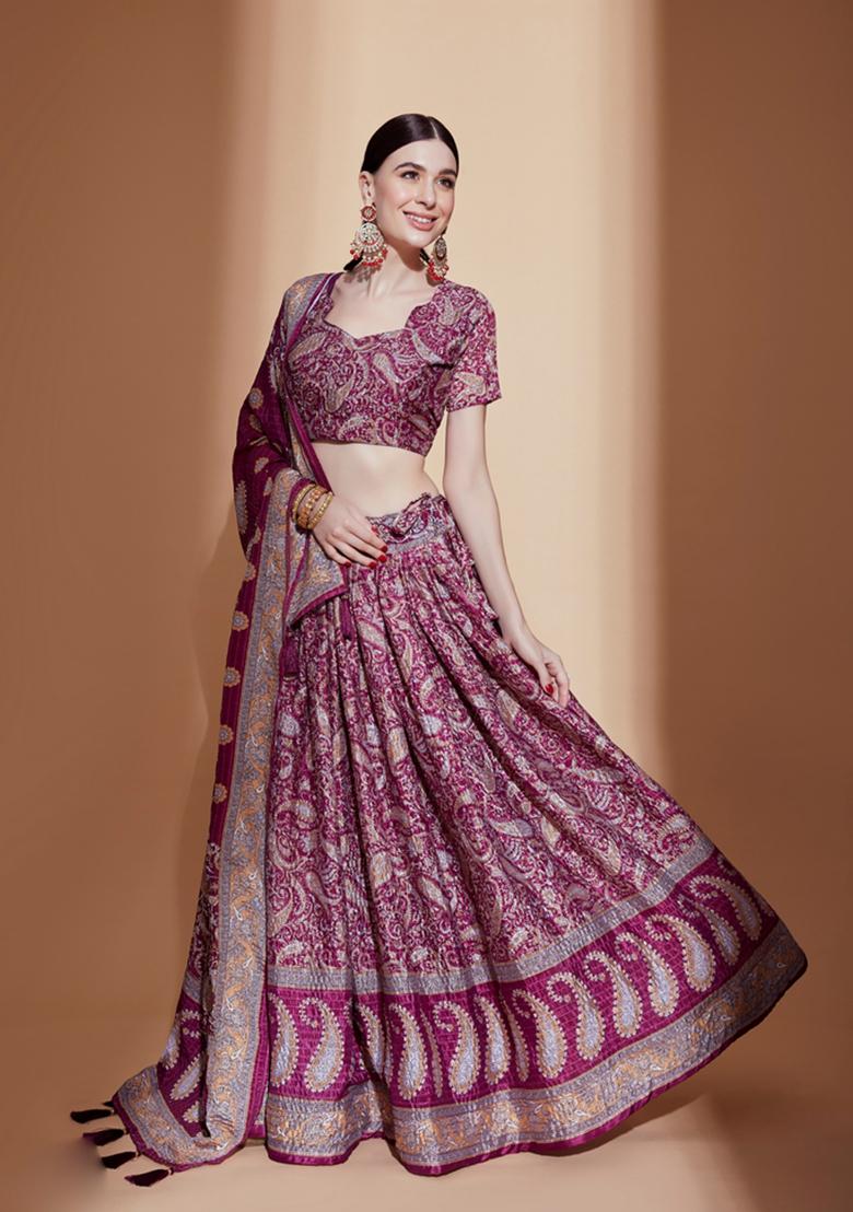 Purple Digital Printed Chinon Lehenga Set