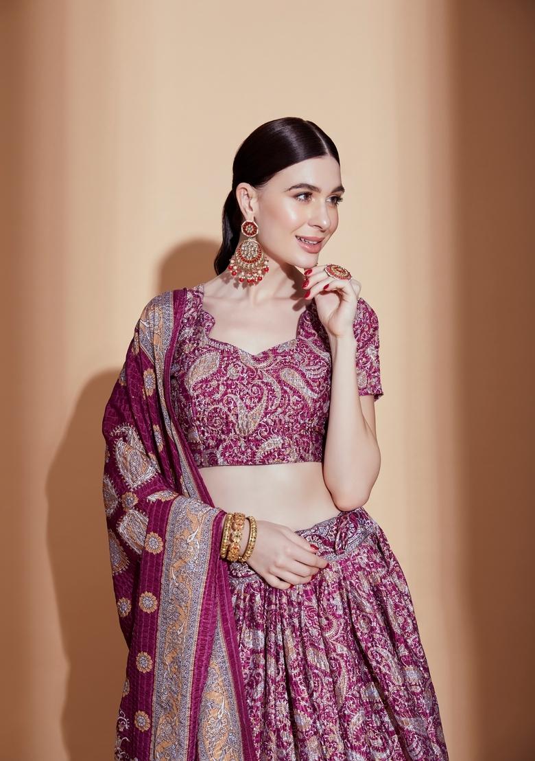 Purple Digital Printed Chinon Lehenga Set