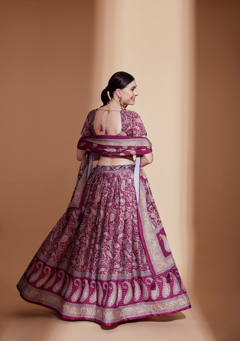 Purple Digital Printed Chinon Lehenga Set