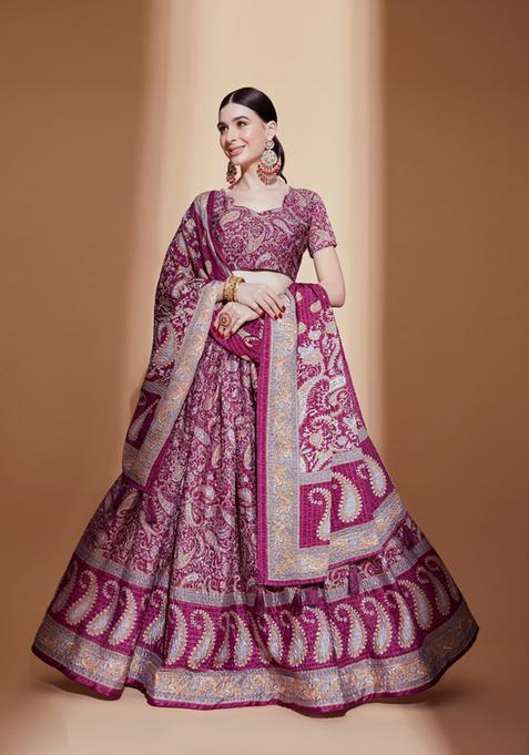 Purple Digital Printed Chinon Lehenga Set