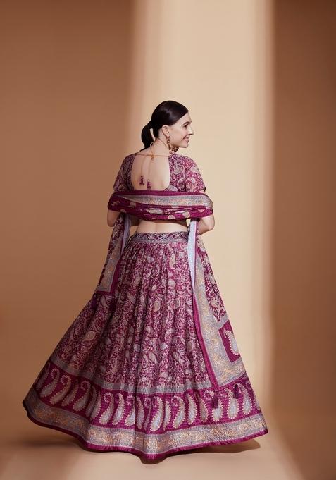 Purple Digital Printed Chinon Lehenga Set