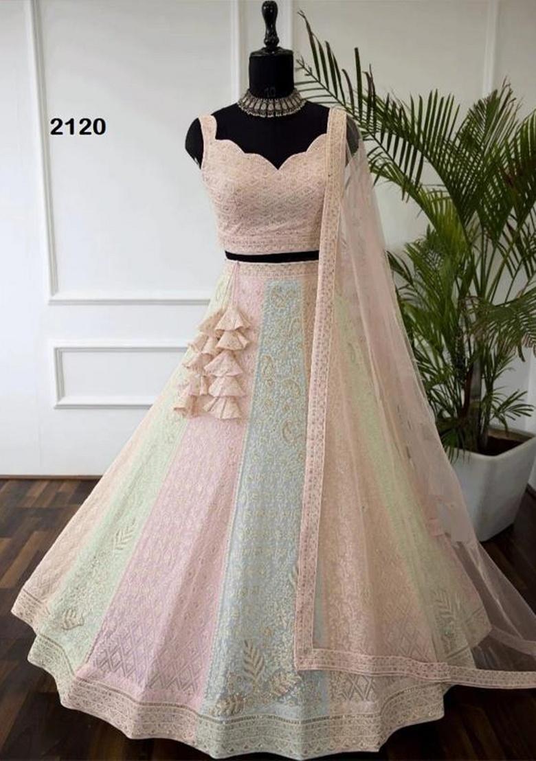 Treeton Sequence Embroidery Stich Work Faux Georgette Lehenga Set - Indya