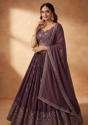 Rosy Sequence Embroidery Stich Work Faux Georgette Lehenga Set
