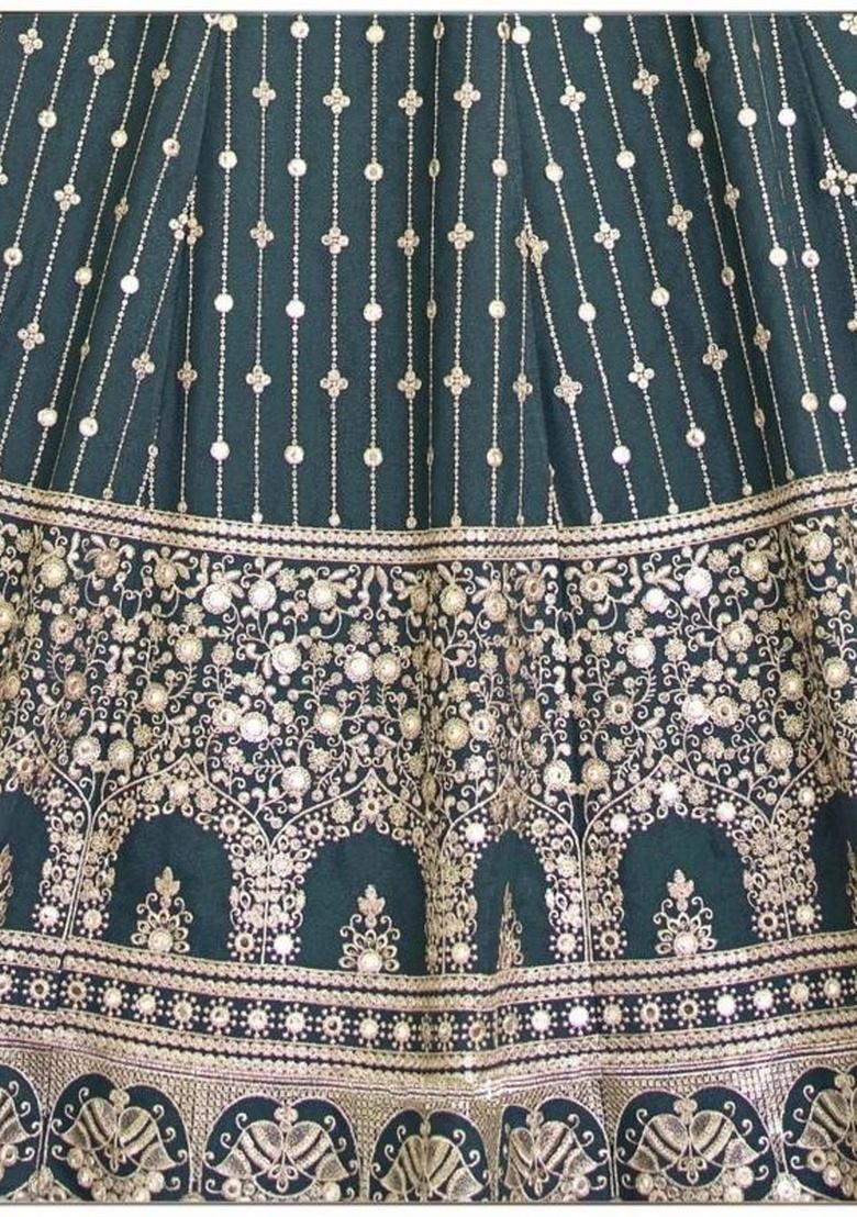 Green Sequence Embroidery Stich Work Faux Georgette Lehenga Set