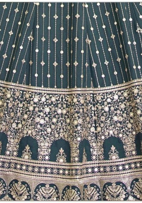 Green Sequence Embroidery Stich Work Faux Georgette Lehenga Set