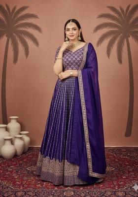 Blue Sequence Embroidery Stich Work Faux Georgette Lehenga Set