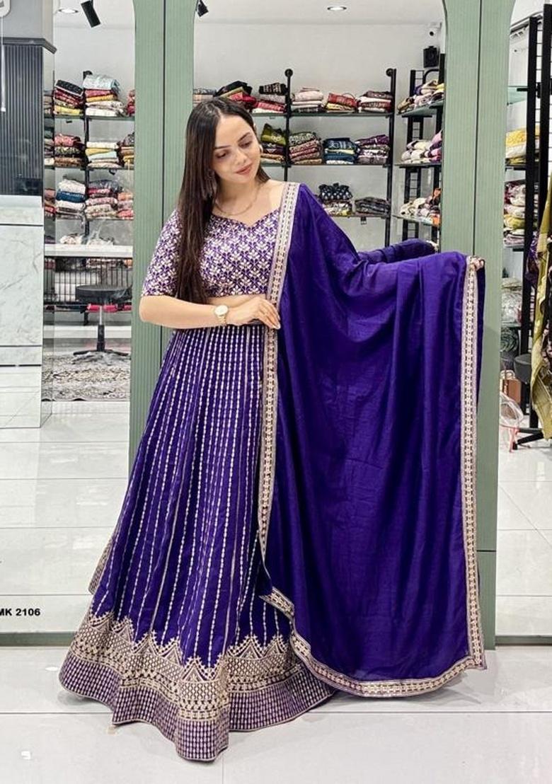 Blue Sequence Embroidery Stich Work Faux Georgette Lehenga Set