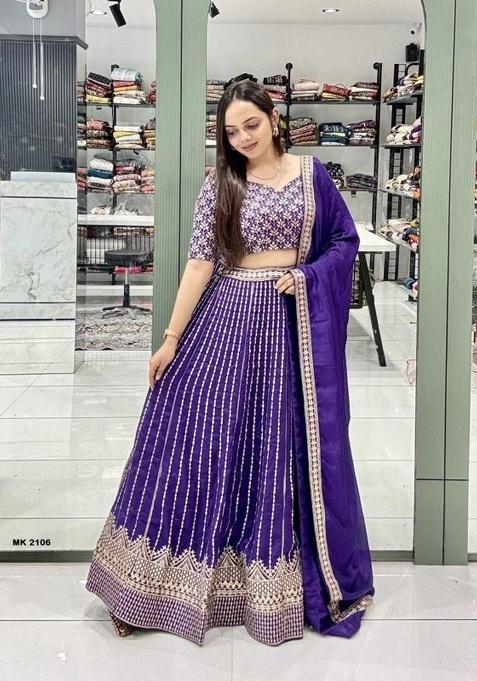 Blue Sequence Embroidery Stich Work Faux Georgette Lehenga Set