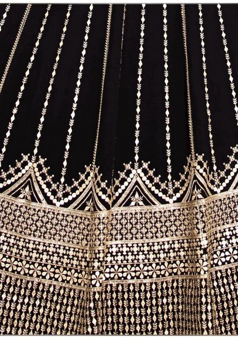 Black Sequence Embroidery Stich Work Faux Georgette Lehenga Set