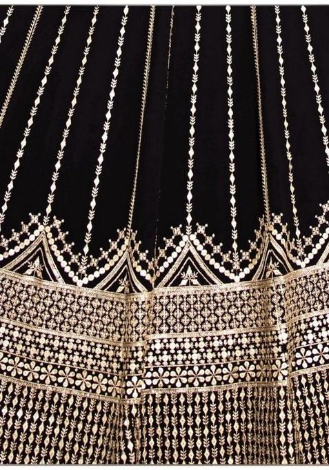 Black Sequence Embroidery Stich Work Faux Georgette Lehenga Set