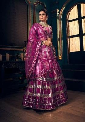 Rani Pink Sequence Embroidery Stich Work Silk Lehenga Set