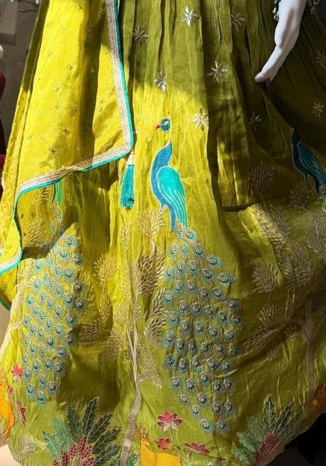 Mehendi Green Sequence Embroidery Stich Work Silk Lehenga Set