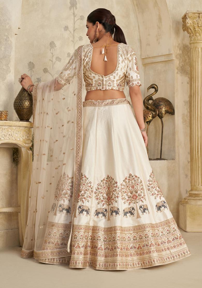 Cream Zari Work Silk Lehenga Set