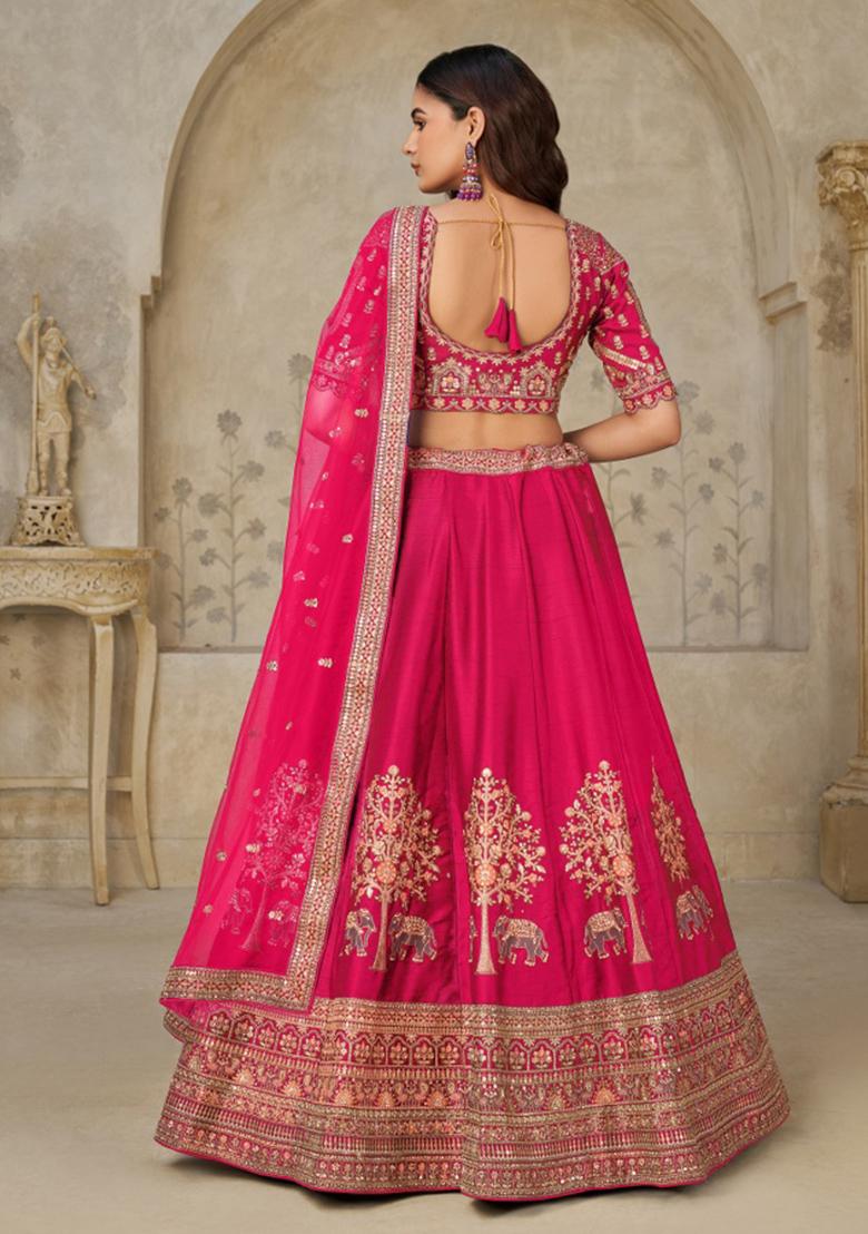 Rani Bridal Ensemble With Elephant Motifs Silk Lehenga Set - Indya