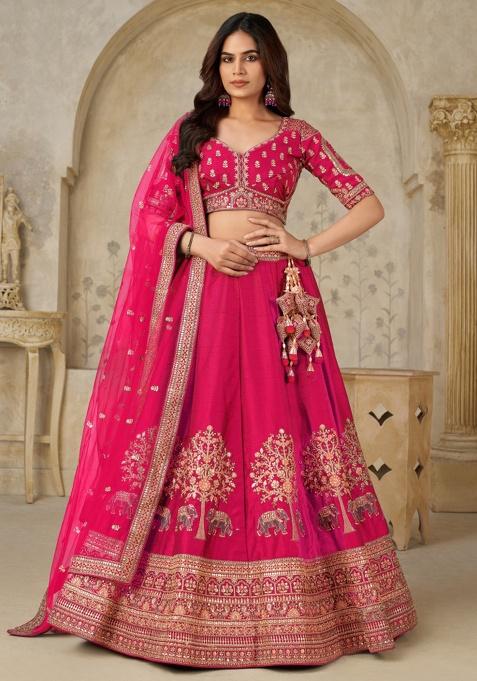 Rani Bridal Ensemble With Elephant Motifs Silk Lehenga Set