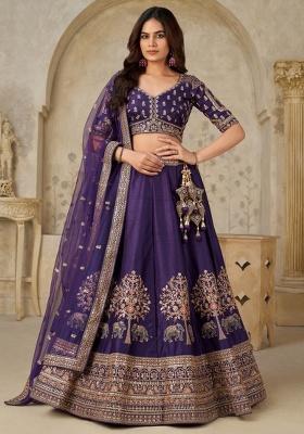 Purple Zari Work Silk Lehenga Set