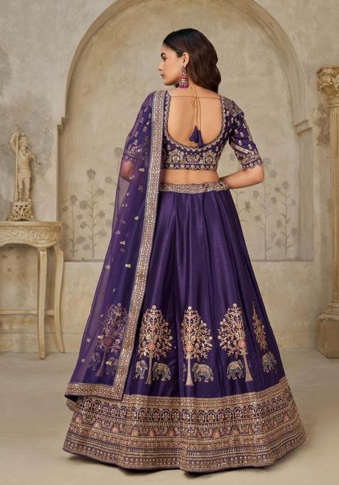 Purple Zari Work Silk Lehenga Set