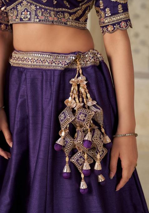 Purple Zari Work Silk Lehenga Set