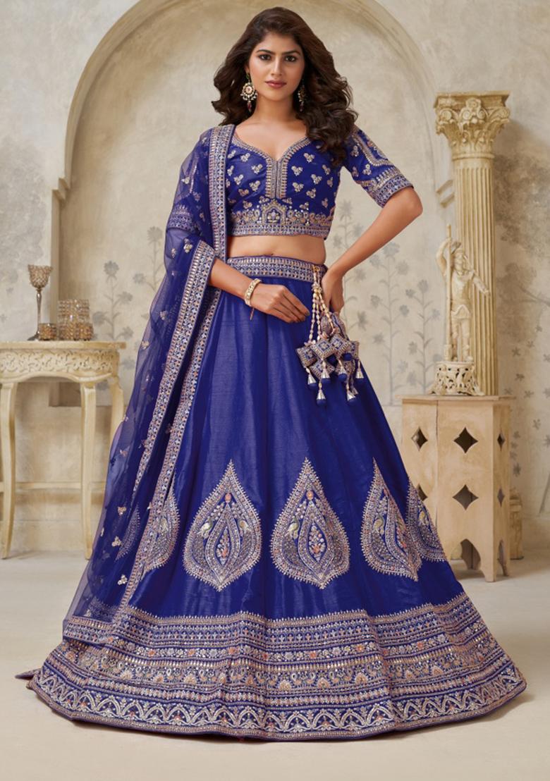Purple Zari Work Silk Lehenga Set - Indya