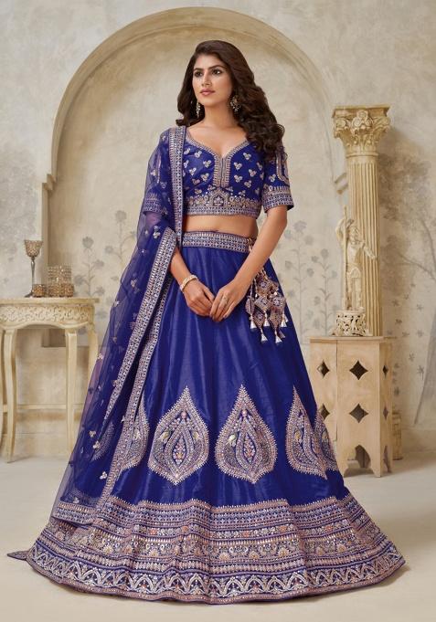 Purple Zari Work Silk Lehenga Set