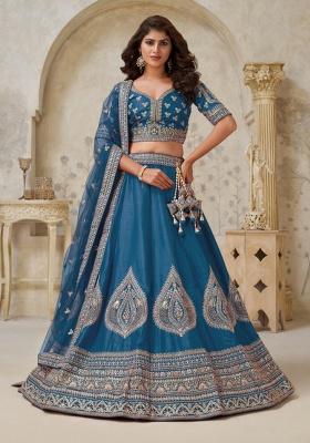 Blue Zari Work Silk Lehenga Set
