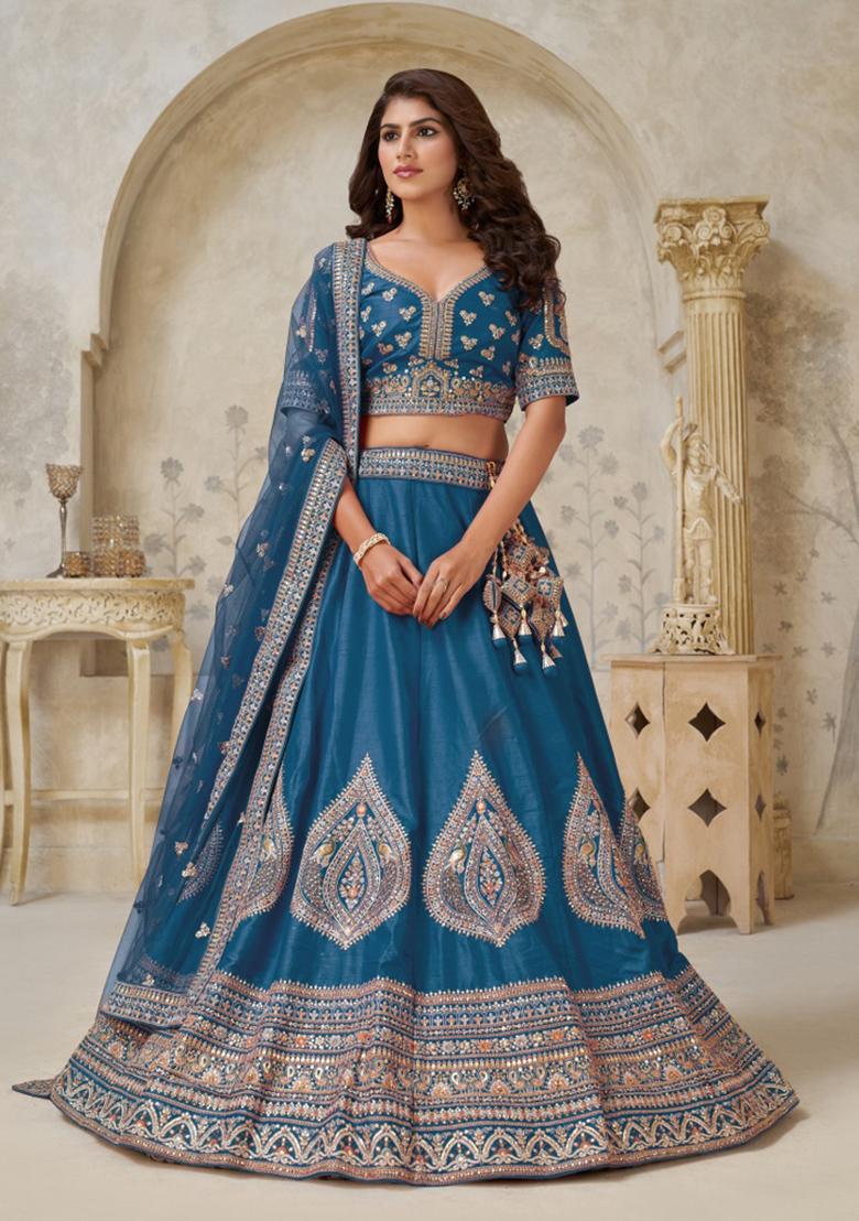 Blue Zari Work Silk Lehenga Set - Indya