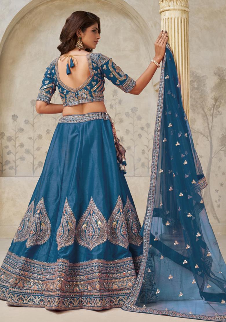 Blue Zari Work Silk Lehenga Set