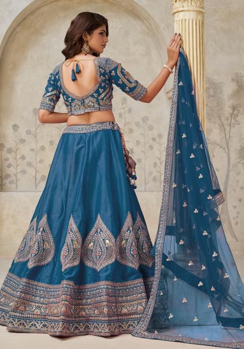Blue Zari Work Silk Lehenga Set