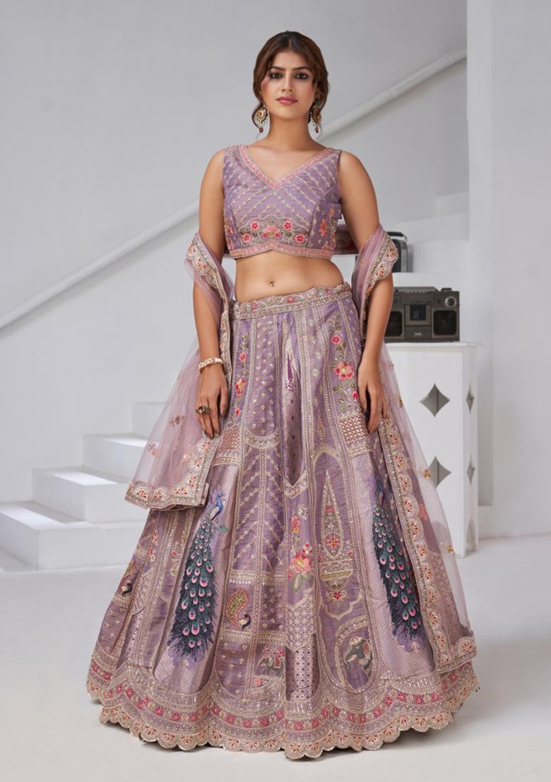 Purple Embroidery Silk Lehenga Set