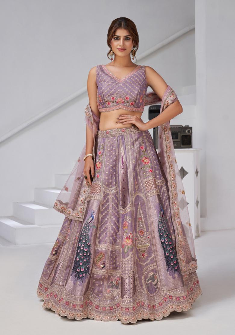 Purple Embroidery Silk Lehenga Set