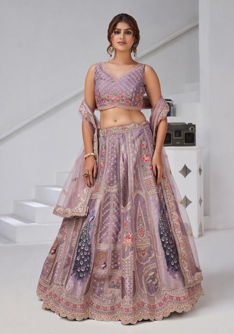 Purple Embroidery Silk Lehenga Set