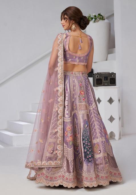 Purple Embroidery Silk Lehenga Set
