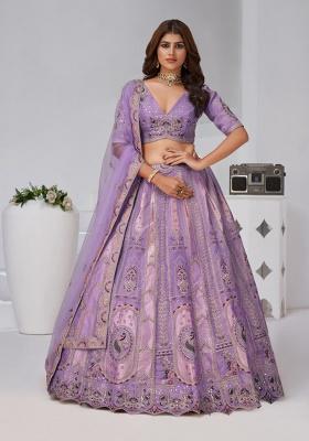 Purple Zari Work Silk Lehenga Set
