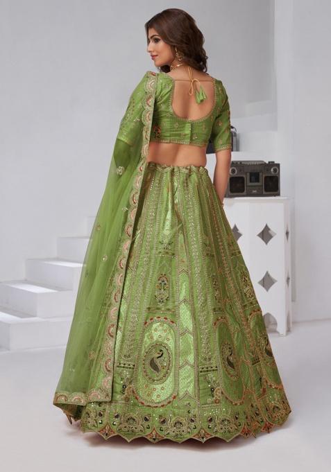 Mehndi Zari Work Silk Lehenga Set