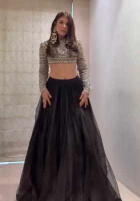 Black Sequence And Thread Work Georgette Lehenga Set