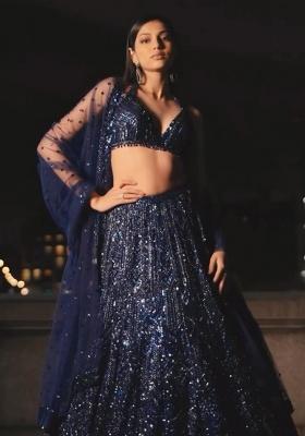 Blue Sequins And Dori Work Net Lehenga Set