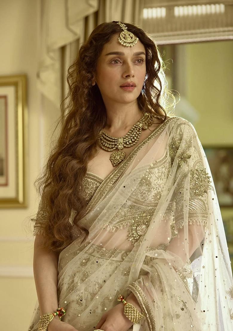 Cream Sequins And Dori Work Silk Lehenga Set - Indya