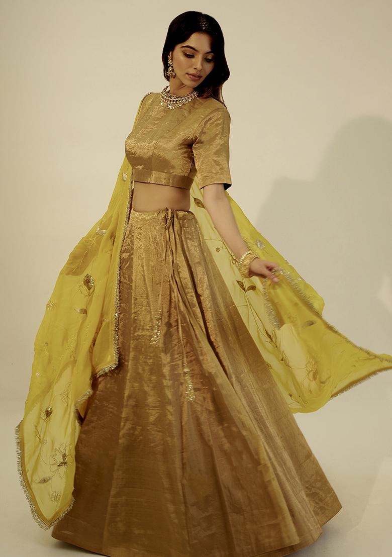 Yellow Zari Work Silk Lehenga Set