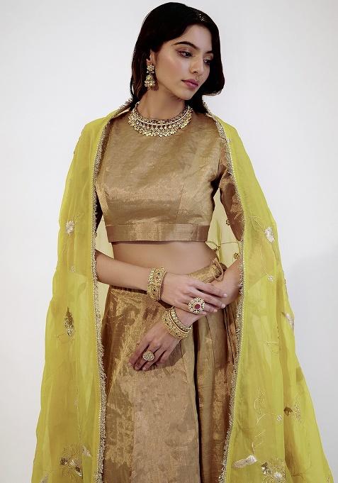 Yellow Zari Work Silk Lehenga Set