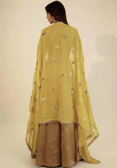 Yellow Zari Work Silk Lehenga Set