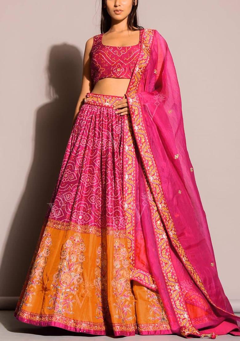 Pink Sequins Silk Lehenga Set