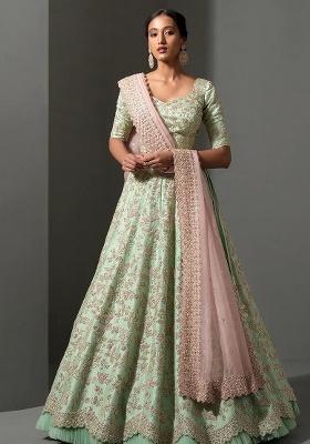 Pista Sequins Silk Lehenga Set