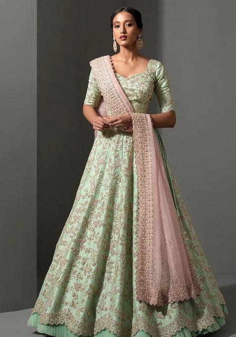 Pista Sequins Silk Lehenga Set