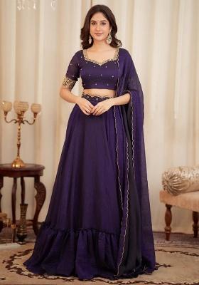 Purple Sequins Silk Lehenga Set