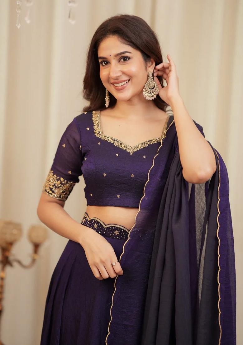 Purple Sequins Silk Lehenga Set